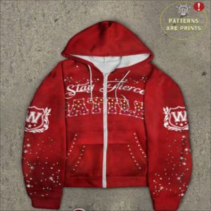 Sweat à capuche vintage ample en coton brodé de strass, zippé, tricoté, coupe courte, style streetwear personnalisé pour homme, grande taille - Product Image 1
