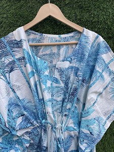 Vestido Kaftán Informal de Algodón con Plumas - Túnica de Playa Ecológica hasta el Tobillo para Mujer, Cintura Natural, Talla Única - Product Image 4