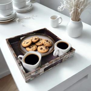 Designer Wooden Tray Collection with Enamel Print and Polished Gold Foil Surface Ideal for Stylish Tea and Coffee Serving - Product Image 4