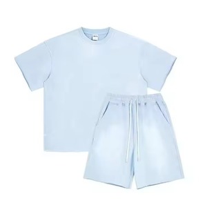 Conjunto de Camiseta y Pantalones Cortos de Felpa para Hombre, de Alta Calidad, Lavado Ácido, Transpirable, Casual de Verano, Ecológico, Estampado Personalizado, Talla Grande - Product Image 1