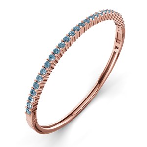 Bracelet jonc ouvrable en or rose 14 carats avec diamant de laboratoire bleu glace rond (1 carat) Tw. Bracelets et joncs en diamants à la mode - Product Image 4