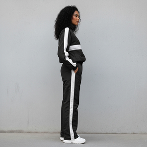 New fashionable 100% nylon 2 tone streetwear ladies 2 Piece <b>Set</b> Drop Shoulder breathable lightweight hip hop women's tracksuit - Product Image 4