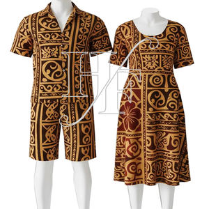 Nuevo Conjunto Samoa Puletasi de Otoño-Verano con Estampado Floral Hawaiano para Mujer y Hombre - Product Image 2