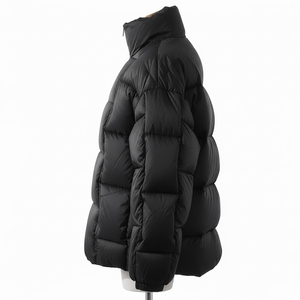 Blouson d'hiver matelassé noir pour homme, col montant, fermeture éclair, coupe décontractée, épais, couleur unie, coupe-vent - Product Image 5