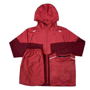 Ensemble de survêtement unisexe rouge à capuche et fermeture éclair intégrale 2-en-1, en polyester à séchage rapide, coupe droite, avec poches latérales, idéal pour l'été - Product Image 3