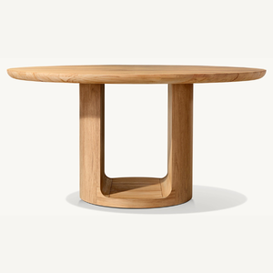 Mesa redonda de madera de teca en oferta, de estilo moderno, ideal para cafetería o terraza al aire libre. - Product Image 1