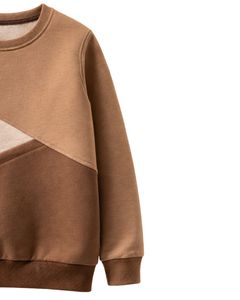 Sweat-shirt en molleton personnalisé pour femme, couleur camel beige clair, blocs de couleurs, coton et polyester, col rond, pull décontracté d'hiver, OEM - Product Image 4