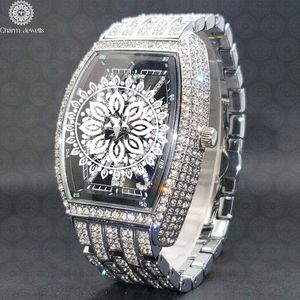 Charm Jewells Luxury Gold Tonneau <b>Watch</b> 38mm Analog Sapphire Crystal <b>Diamond</b> Encrusted Unisex Folding Clasp - Product Image 2
