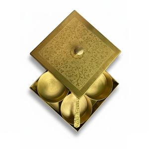 Brass Spice <b>Box</b> With Spoon Mirror Polished Square Shape High quality Brass Hammered Lid Spice <b>Box</b> - Product Image 1