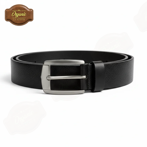 Cinturón de Cuero Vacuno Genuino de Primera Calidad con Hebilla Metálica Plateada y Cierre Automático – Cinturón Impermeable para Hombre, Estilo Casual y de Negocios - Product Image 3