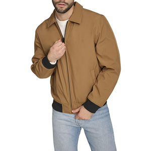 Blouson bomber marron pour homme, coupe classique, couleur unie, fermeture éclair, style décontracté, en toile de polyester, idéal pour l'automne - Product Image 1