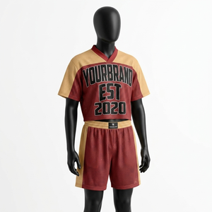 เสื้อยืดตาข่ายระบายอากาศพรีเมียม 160 GSM และกางเกงขาสั้น ชุดสีเขียวอมฟ้า ทอง ขาว ดีไซน์ลายแผง พร้อมโลโก้แบบซับลิเมชั่นสั่งทำพิเศษสำหรับชุดผู้ชาย - Product Image 3