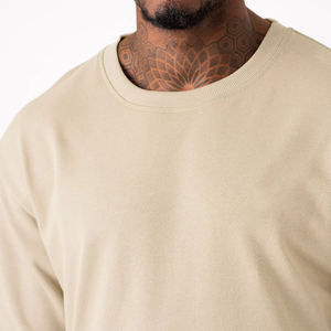 T-shirt en coton crème surdimensionné pour homme, manches courtes, col rond, décontracté, couleur unie, coupe ample, tricot jersey, teinture unie - Product Image 3