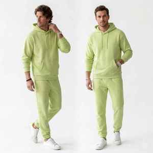 Conjunto Deportivo Unisex con Capucha Verde Claro, Manga Larga, Color Sólido, Pantalones Deportivos Casuales, Transpirables, de Algodón, para Primavera - Product Image 2