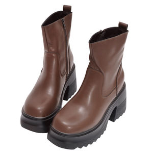 Bottes à plateforme en cuir véritable marron pour femme Ann'S, avec fermeture éclair, talon épais et doublure rembourrée, mode hiver, vente en gros - Product Image 3