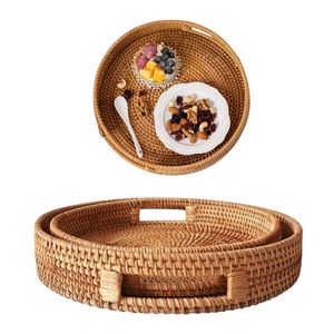 Wicker Rattan <b>Basket</b>/<b>Tray</b> Handmade Eco-Friendly Home Decor with Handles for Breakfast Serving Home Cafe - Product Image 1