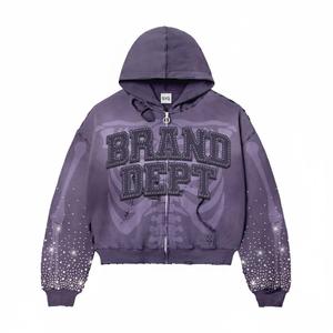 Sweat-shirt à capuche tricoté pour homme avec imprimé squelette et manches ornées de strass, éco-responsable, coupe oversize, streetwear d'hiver - Product Image 1