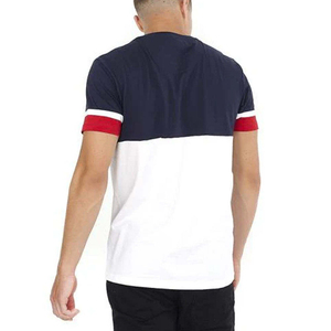 Camiseta de Manga Corta para Hombre, Corte Regular, Cuello Redondo, Bloques de Color, con Ribete en Contraste, Estilo Casual, Blanca, Azul Marino, Roja, de Algodón Jersey - Product Image 3