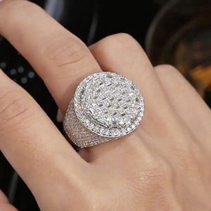 Iced Out Style Baguette & Round Cut Moissanite Diamond Men's Engagement Wedding <b>Ring</b> 925 Sterling <b>Silver</b> Hip Hop <b>Statement</b> <b>Ring</b> - Product Image 1