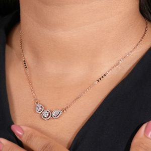 Lab Grown Diamond Mangalsutra Necklace Pear & Round Halo Diamond Pendant Rose Gold Modern Mangalsutra Wedding Jewelry <b>Gift</b> - Product Image 2
