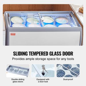 Congelatore orizzontale commerciale da 13,1 piedi cubi con vetrina espositiva per gelato e coperchio mobile in vetro, ideale per ristoranti e uso come vetrina per gelato. - Product Image 4