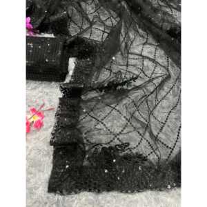 Sari de créateur avec broderie de sequins et bordure en dentelle, tissu de sequins de qualité supérieure - Product Image 6