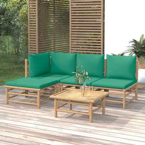 Ensemble de salon de jardin en bambou vert moyen avec mobilier de jardin en bambou naturel et polyester - Product Image 1