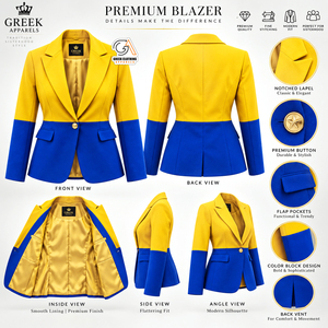 Sigma Gamma Rho Embroidery Custom Women's Solid Yellow Blue Two-Tone Polyester Cotton Pants Suit Single <b>Button</b> Notched Collar - Product Image 5