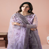 Salwar Kameez élégant en soie violette, longueur ras du sol, avec dupatta en tulle brodé, pour femme, tenue de mariage, style Inde Pakistan, Ramsha