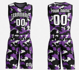 Ensemble de maillot de basket-ball d'été personnalisé camouflage, col en V, sans manches, sublimé, anti-humidité, 100% polyester, unisexe adulte - Product Image 5