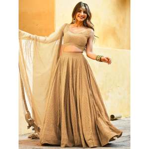 Fabulous Beige Sequins Georgette Festival Lehenga Choli for <b>Wedding</b> - Product Image 6
