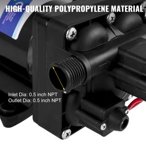 Pompa Spruzzatrice Acqua Dolce 12V 3 GPM con Pressostato 55 PSI, Autoadescante per Camper e Sistemi di Stoccaggio Indipendenti - Product Image 2