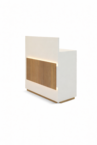 Mostrador de Caja Moderno para Comercio Minorista, Mostrador de Recepción de Madera con Panel LED y Gabinete de Almacenamiento para Tienda o Sala de Exhibición, Colores Personalizados - Product Image 4