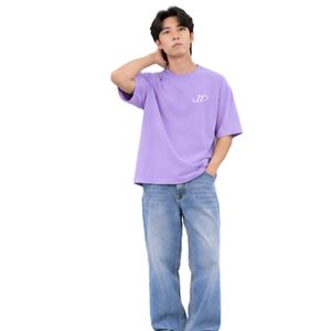<b>Men's</b> Oversized Lavender <b>Purple</b> Crew Neck T <b>Shirt</b> with Relaxed Fit Light Blue Jeans Casual Streetwear Outfit - Product Image 3