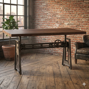 Industrial Iron Dining <b>Table</b> <b>Desk</b> Heavy Crank Design for Hotel Office & Villa Use - Product Image 6