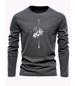 เสื้อยืดแขนยาวคอกลมพิมพ์ลายเข็มทิศภูเขาสำหรับผู้ชาย ผ้าฝ้ายแท้ 100% ทรงหลวม ใส่สบาย เหมาะสำหรับเล่นกีฬาและพักผ่อน - Product Image 6