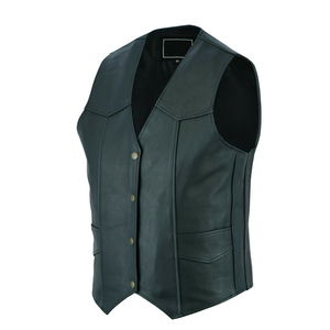 Men's <b>Black</b> Genuine Leather Motorcycle <b>Vest</b> Durable Biker Waistcoat with Side Lace Adjustability - Product Image 4