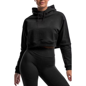 Chándal con capucha y Top corto en blanco de alta calidad para mujer, chándal informal de algodón con capucha y logotipo personalizado de manga larga para mujer - Product Image 1