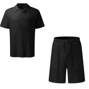 Polos de manga corta con cremallera informal de verano 2025 para hombre, conjuntos cortos de tela de gofres para otoño para chándal - Product Image 4