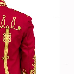 <b>Men's</b> Red Polyester Hussar Jacket With Gold Embroidery Mandarin Collar <b>Double</b> <b>Breasted</b> Formal Winter <b>Coat</b> - Product Image 4