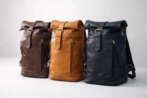 Custom Made Genuine Leather Roll Top Backpack High Capacity Cowhide Rucksack Personalize Business <b>Work</b> <b>Bag</b> LRTB-0116C - Product Image 6