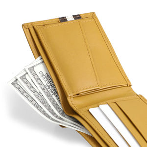 High Quality Luxury Men's Rfid Genuine Leather Card <b>Holders</b> Short Bifold Yellow <b>Wallets</b> Custom Logo Open Closure Wholesale Brand - Product Image 3