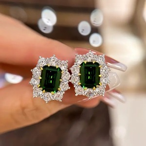 925 Moissanite Diamond Vintage Flower Design <b>Emerald</b> Cut <b>Emerald</b> Green Earrings In Sterling Silver White Gold Plated for Women's - Product Image 6