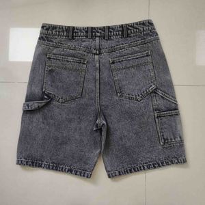 Shorts Bermuda en Denim Délavé pour Homme, Couleur Unie, 100% Coton, Cordon de Serrage, Respirant, Écologique, Séchage Rapide - Product Image 2