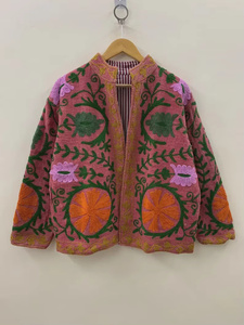 Chaqueta de Invierno Unisex Bohemia Étnica Abierta por Delante, Bordada a Mano con Hilo de Algodón Suzani Floral, Transpirable - Product Image 2