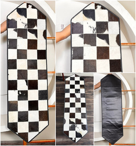 New Handmade Genuine Cowhide Leather <b>Table</b> <b>Runner</b> Black & White Checkered Patchwork Western Style Home Decor <b>Dining</b> <b>Table</b> Mat - Product Image 3