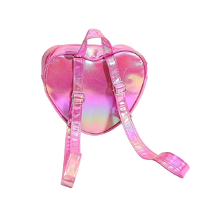 Holographic Pink Heart Quilted <b>Backpack</b> for Girls, Shiny PU Leather Cute <b>Mini</b> School Bag with Adjustable Straps - Product Image 2
