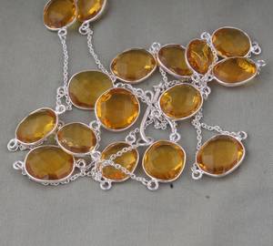 Handmade Citrine <b>Chain</b> Necklace 925 Sterling Silver Natural Yellow Crystal Pendant Jewelry Women Fashion Gift - Product Image 1