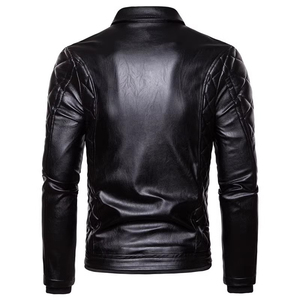 SELF INDUSTRIES <b>Quilted</b> Leather Men's Safari Jacket Breathable Wool Liner Stand Collar <b>Single</b> Button Loose Fit Stylish Winter - Product Image 1