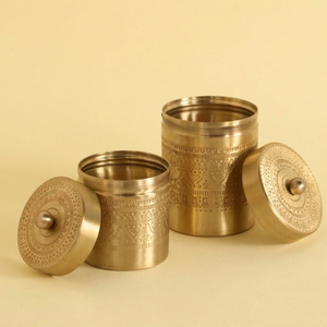Handcrafted Premium Pure Brass <b>Kitchen</b> <b>Storage</b> Canister Set Traditional Gold Matte Airtight Dabba For Tea Sugar And Spices - Product Image 5